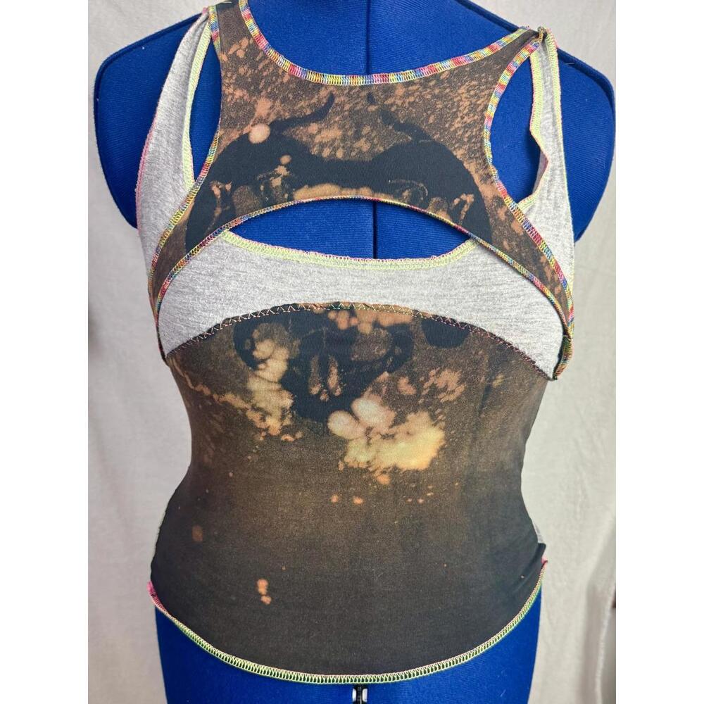 Ti-Riffic Tank – Acid-Washed Skull Cutout Upcycled Stretch S Grunge Goth Layer